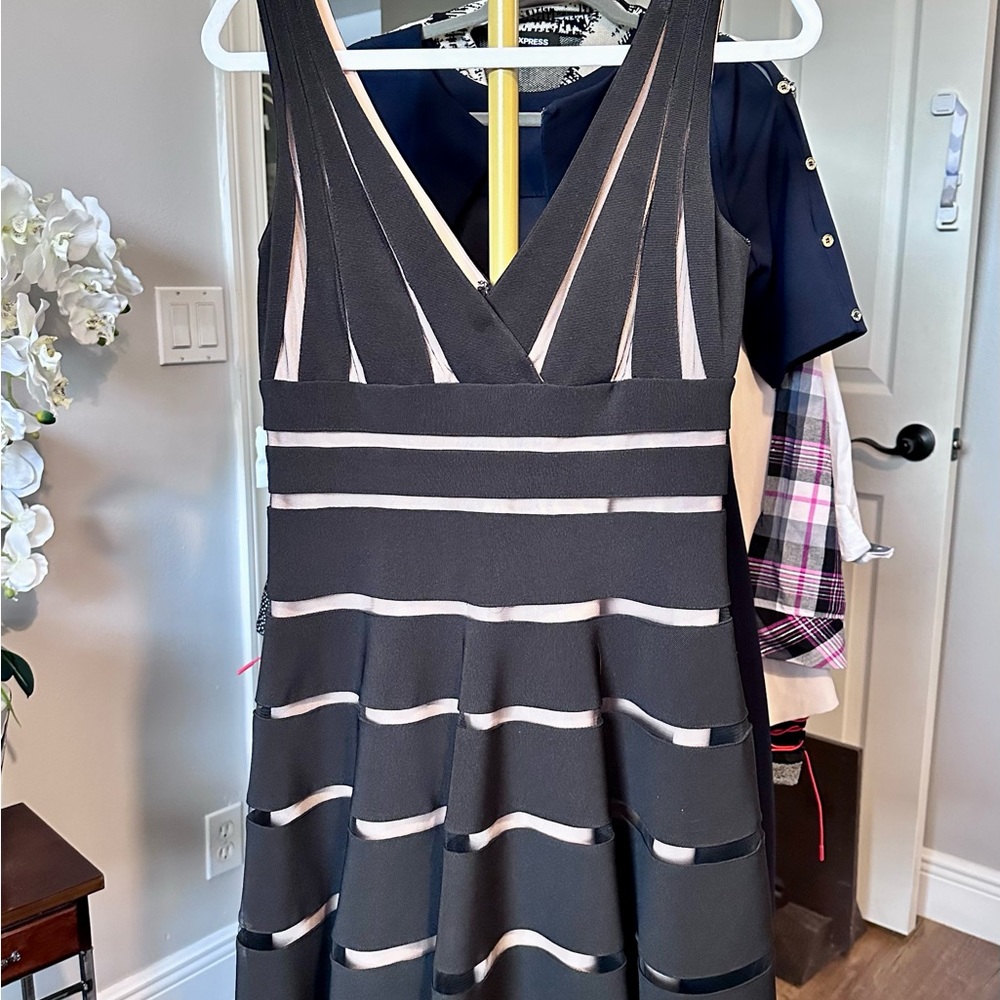 Js Collection Stripe Mesh Fit And Flare Dress - image 3